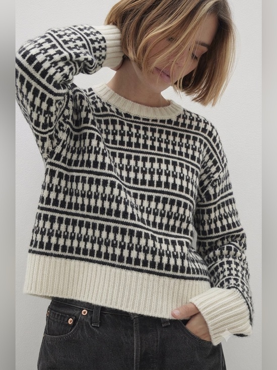 Sweaters - JASON WU • $475 • 22.5” PTP • Intarsia Crewneck Sweater black white • Fall 2024